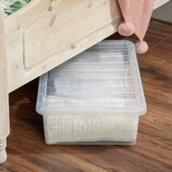 B&M Underbed Clear Storage Box With Lid 32L - Clear -Home Decor Sales 314173 32l underbed storage box with lid clear 4