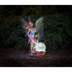 Solar Powered Garden Fairy With Wind Chime -Home Decor Sales 331455 garden fairy with solar crackle ball and windchime 2