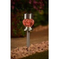 Crystal Top Glass Solar Post Light 4pk -Home Decor Sales 341965 4pk crystal top post light red solar1