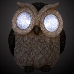B&M Solar Resin Owl With Crystal Eyes - Brown -Home Decor Sales 342059 crystal eyes owl brown copy