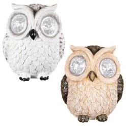 B&M Solar Resin Owl With Crystal Eyes - Brown -Home Decor Sales 342059 crystal eyes owl group
