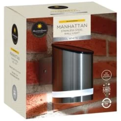 Manhattan Solar Powered Wall Light -Home Decor Sales 366488 masoon and jones manhattan solar powered stainless steel wall light cool white led