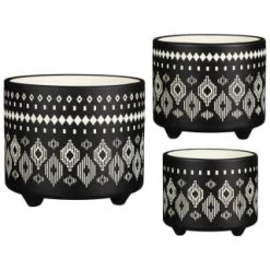 B&M Urban Eden Embossed Footed Planters 3pk - Black