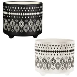 B&M Urban Eden Embossed Footed Planters 3pk - Black -Home Decor Sales 366531 3pk urban eden plant pot on tripod stand group