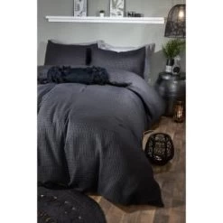 B&M Luna Waffle King Duvet Set - Black