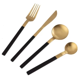 B&M Homestead Matte Black & Gold Cutlery Set 16pc 1 B&M Homestead Matte Black & Gold Cutlery Set 16pc