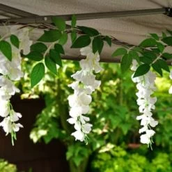 Solar Powered 180cm Artificial Leaf Garland With Wisteria Flowers - Warm White -Home Decor Sales 379258 180cm solar powered artificial leaf garland with wisteria flowers 20 warm white micro leds