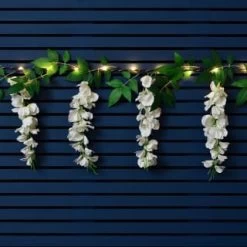 Solar Powered 180cm Artificial Leaf Garland With Wisteria Flowers - Warm White -Home Decor Sales 379258 180cm solar powered artificial leaf garland with wisteria flowers 20 warm white micro leds 3