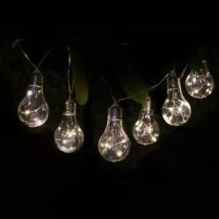 Solar Powered 12 Clear Light Bulb String LED Lights - Warm White