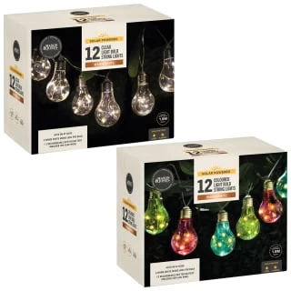 Solar Powered 12 Clear Light Bulb String LED Lights - Warm White 3 Solar Powered 12 Clear Light Bulb String LED Lights - Warm White - Image 3