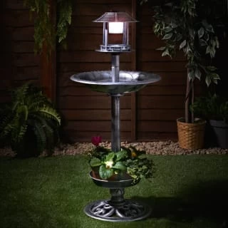 4-in-1 Bird Bath With Planter & Solar Light - Pewter 1 4-in-1 Bird Bath With Planter & Solar Light - Pewter