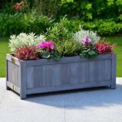 Wooden Oblong Folding Planter - Grey