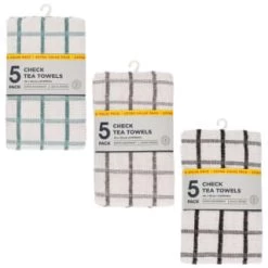 B&M Essentials Check Tea Towels - Black 5pk -Home Decor Sales 380235 5pk check tea towels main