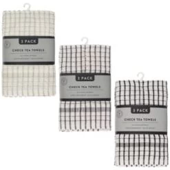 B&M Grey Check Tea Towels 3pk -Home Decor Sales 380305 380307 380309 3pk check tea towels main 2