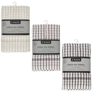 B&M Check Tea Towels - Black 3pk 5 B&M Check Tea Towels - Black 3pk - Image 5