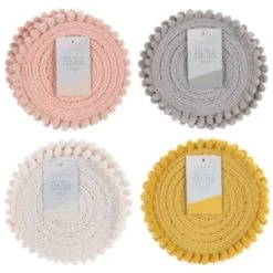 B&M Pom Pom Coasters - Grey 4pk -Home Decor Sales 380383 380384 380492 380495 4pk harmony pom pom coasters