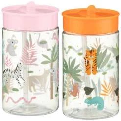 B&M Little Safari Kids Cup With Straw Lid - Pink -Home Decor Sales 381253 381254 kids print cup lid and straw group1