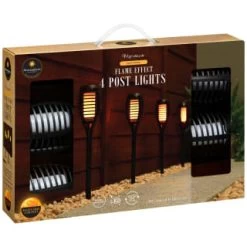 Morocco Solar Powered Flame Effect Post Lights 4pk -Home Decor Sales 392878 4 pack morocco solar powered flame effect post lights 21