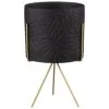 B&M Leaf Embossed Planter On Gold Stand - Black