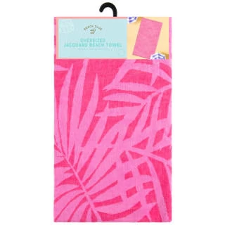 B&M Oversized Jacquard Beach Towel - Pink Tropical 2 B&M Oversized Jacquard Beach Towel - Pink Tropical - Image 2