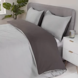 Simply Everyday Reversible Double Duvet Set With Pipe - Grey & Charcoal -Home Decor Sales 397254 397255 simply reversible grey charcoal double king duvet set