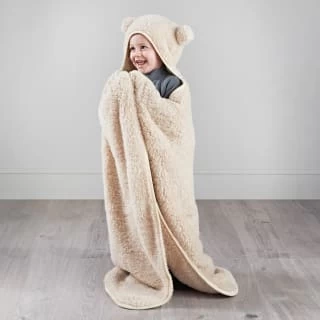 Simply Kids Hooded Sherpa Blanket - Natural 1 Simply Kids Hooded Sherpa Blanket - Natural